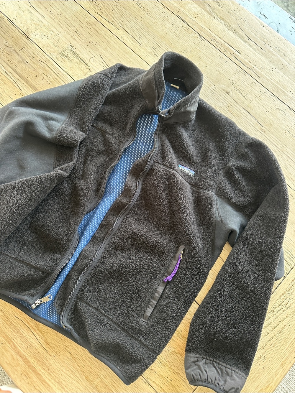 Patagonia Men’s Black Fleece Jacket with Blue Interior Trim